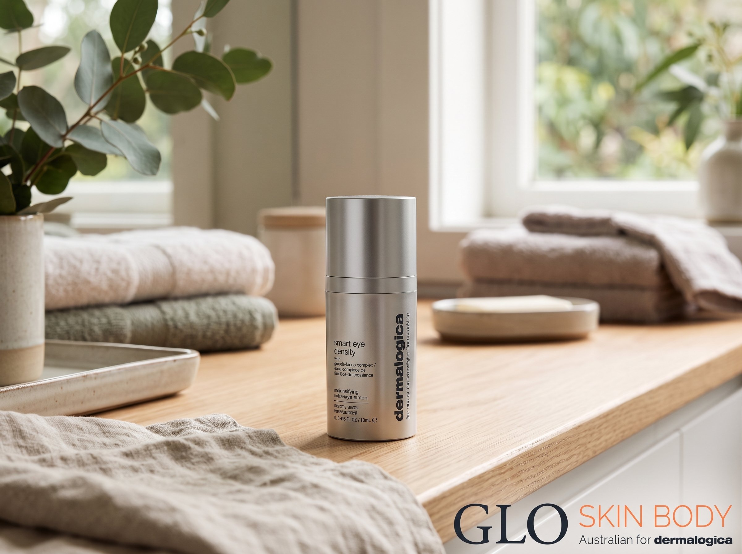 Dermalogica Smart Eye Density Booster bottle on a neutral studio background