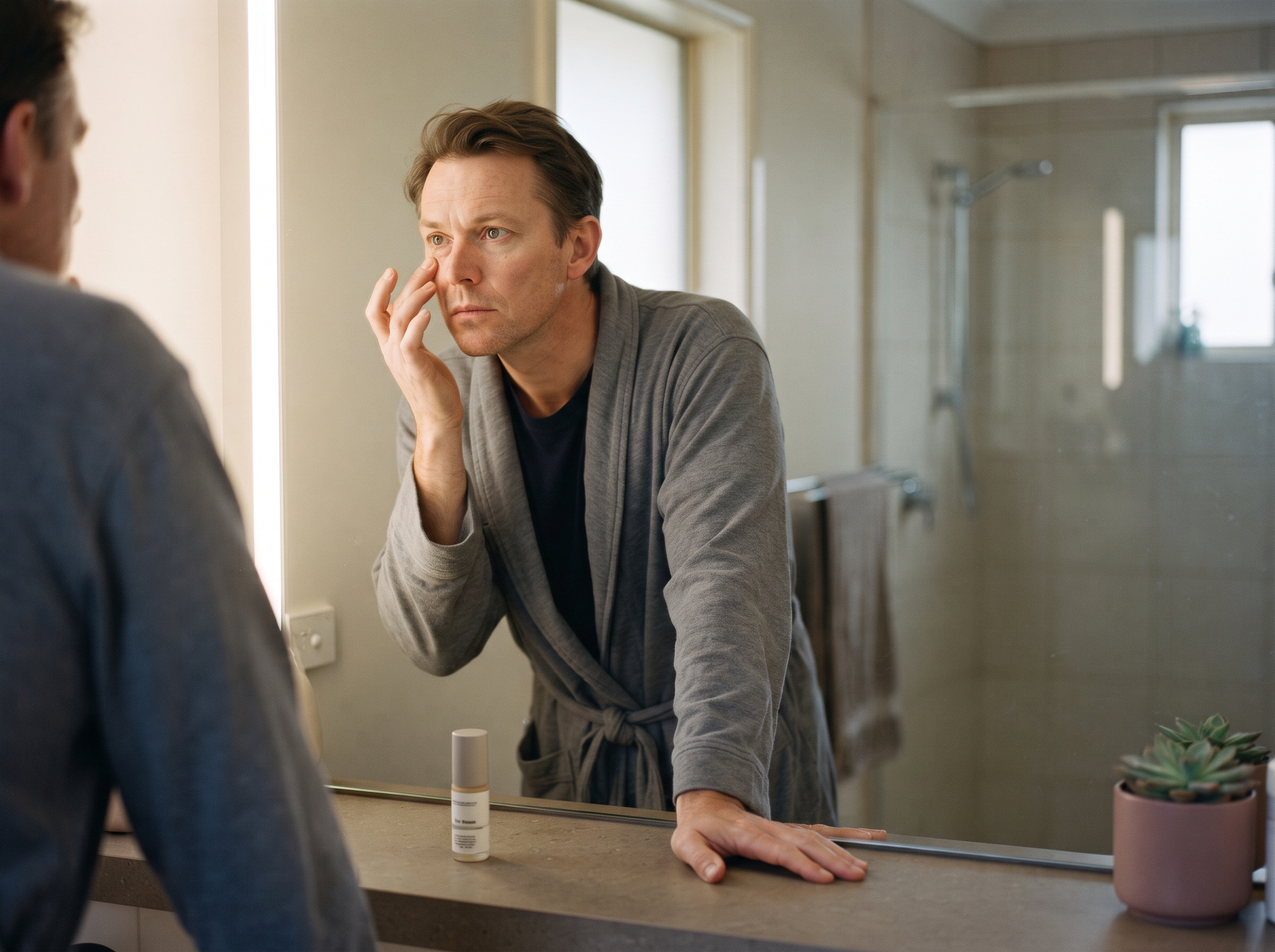 Under-eye skin comparison showing appearance right after product application versus later in the day
