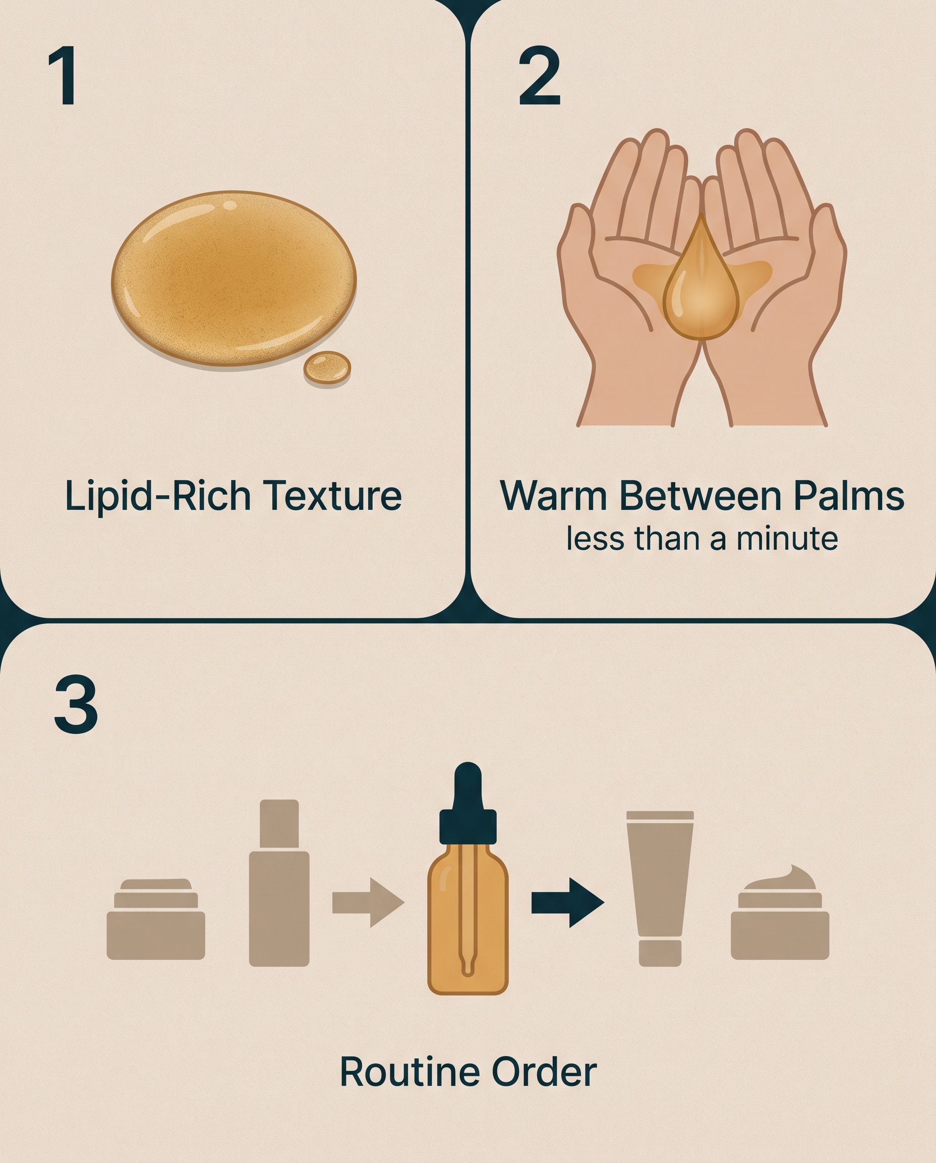Diagram showing skincare routine order: cleanse, serum, moisturiser, with SPF in the morning