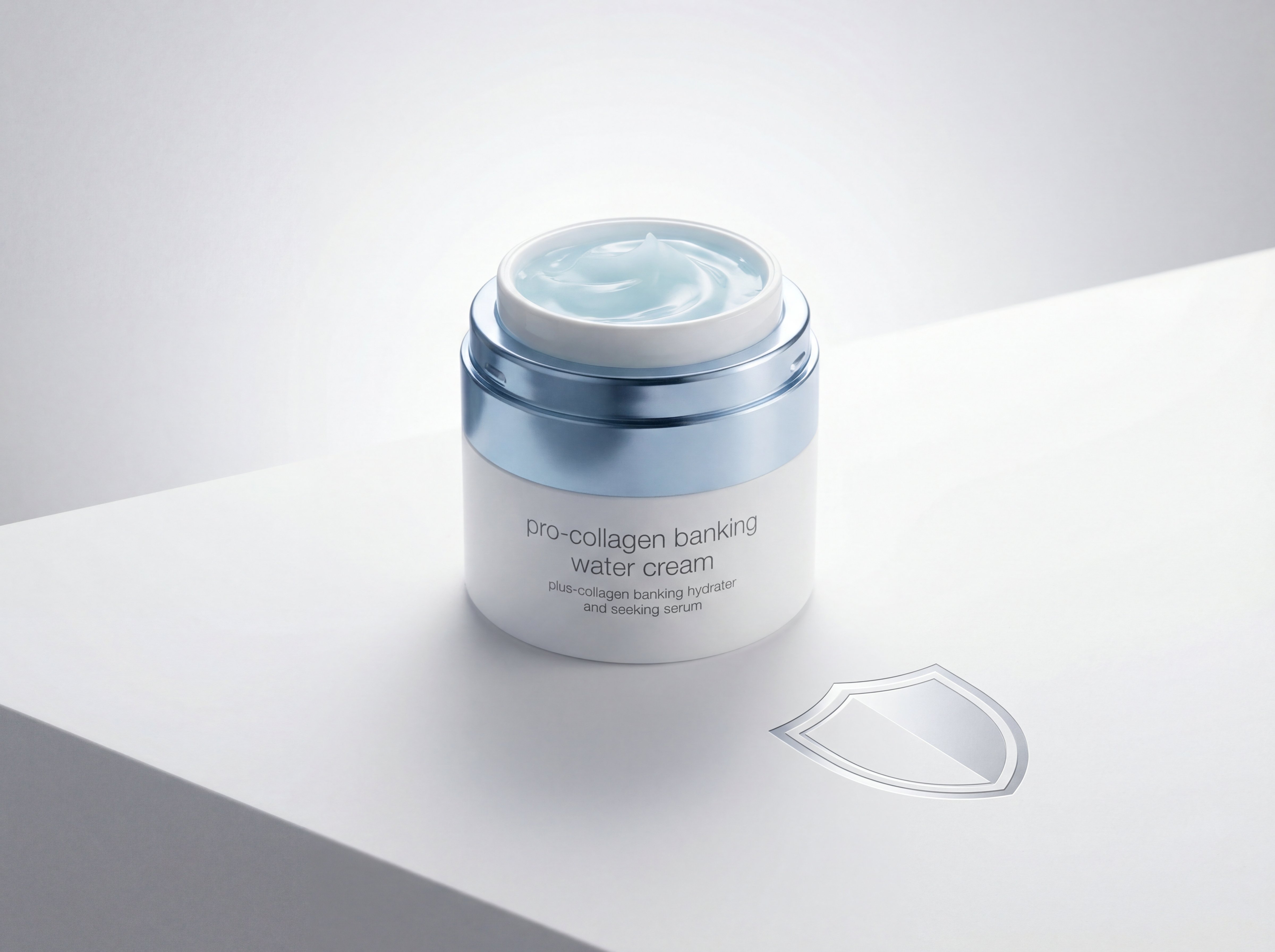Pro-Collagen Banking Serum bottle on white surface, showing lightweight serum formulation designed to prevent collagen breakdown