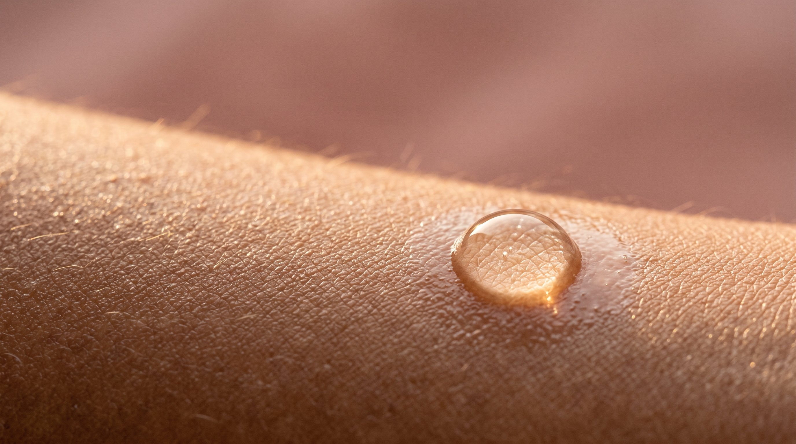 Close-up of a serum droplet texture on skin surface