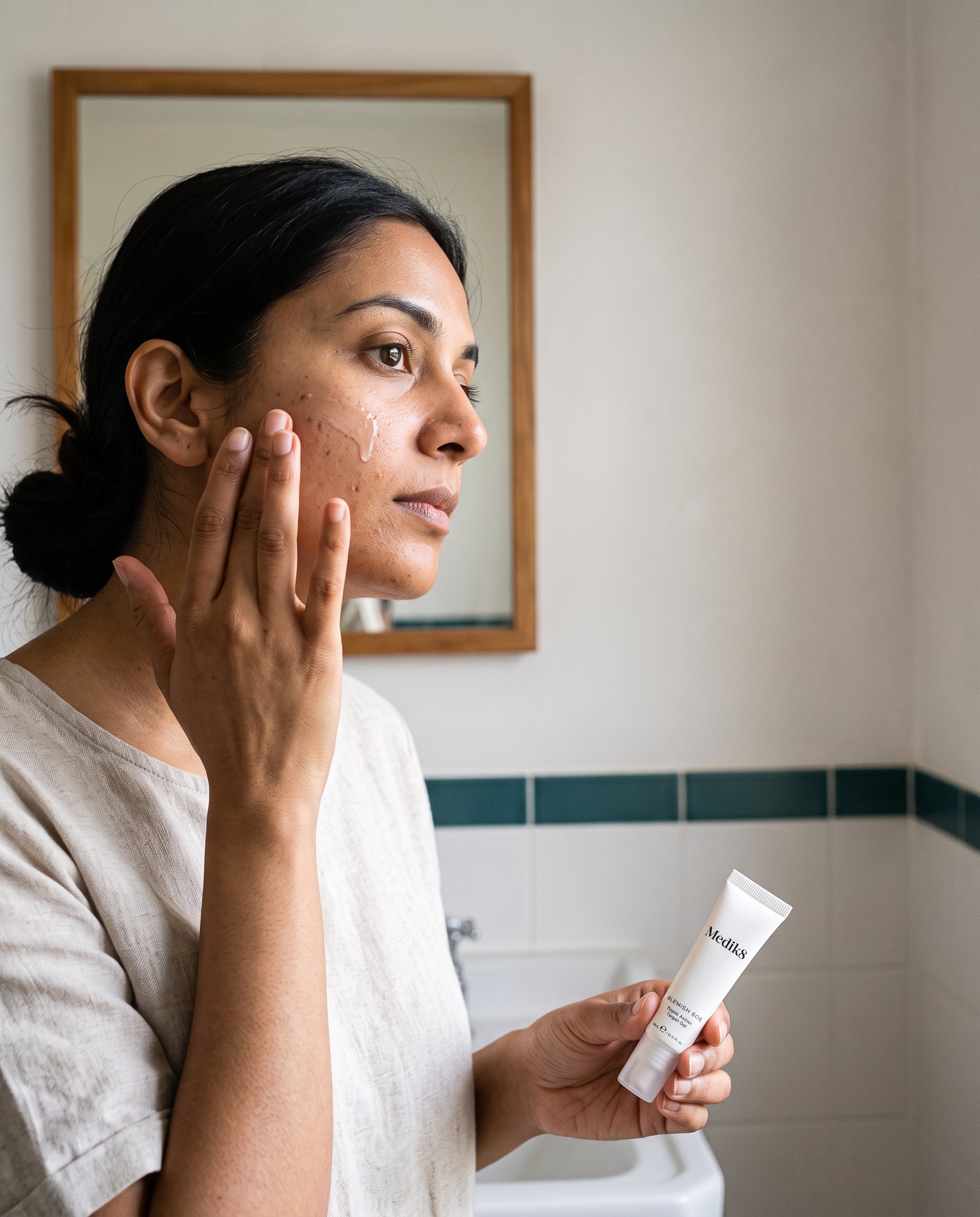 Person applying salicylic acid serum to clean skin as part of a routine