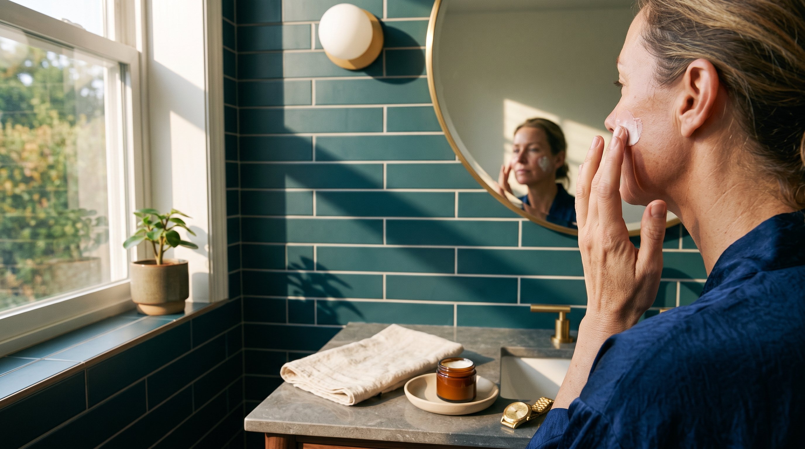 Person applying a ceramide-rich moisturiser as part of a daily skincare routine.