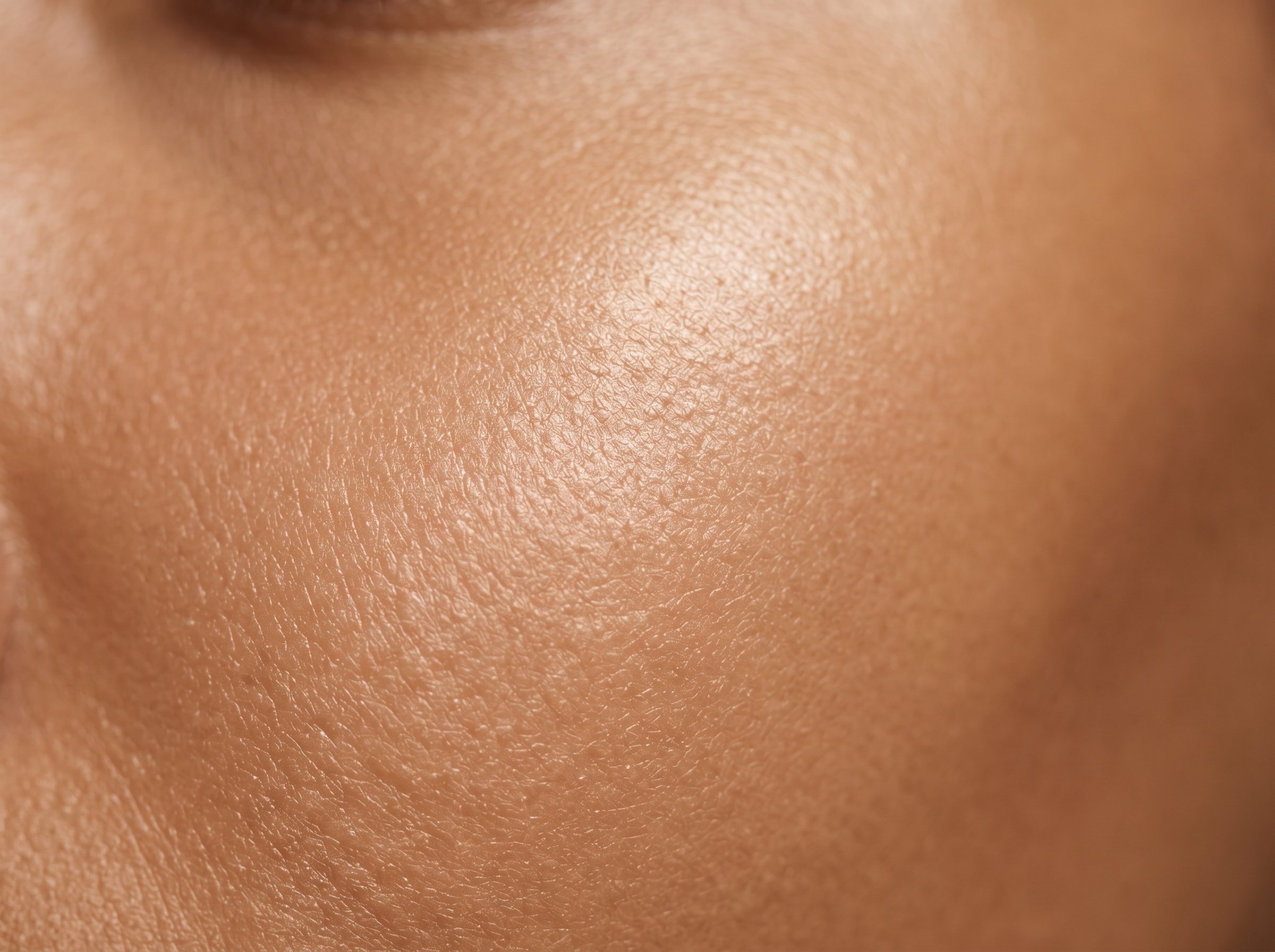 Extreme macro close-up of smooth, even skin texture with natural luminosity and no visible redness or irritation