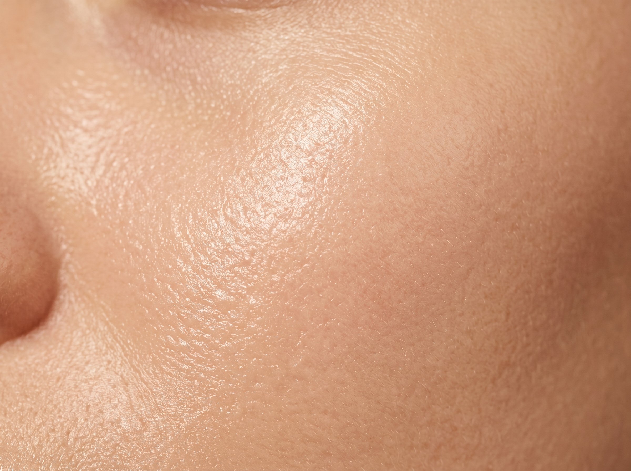 Extreme close-up macro photograph of smooth, dewy skin surface showing healthy barrier texture