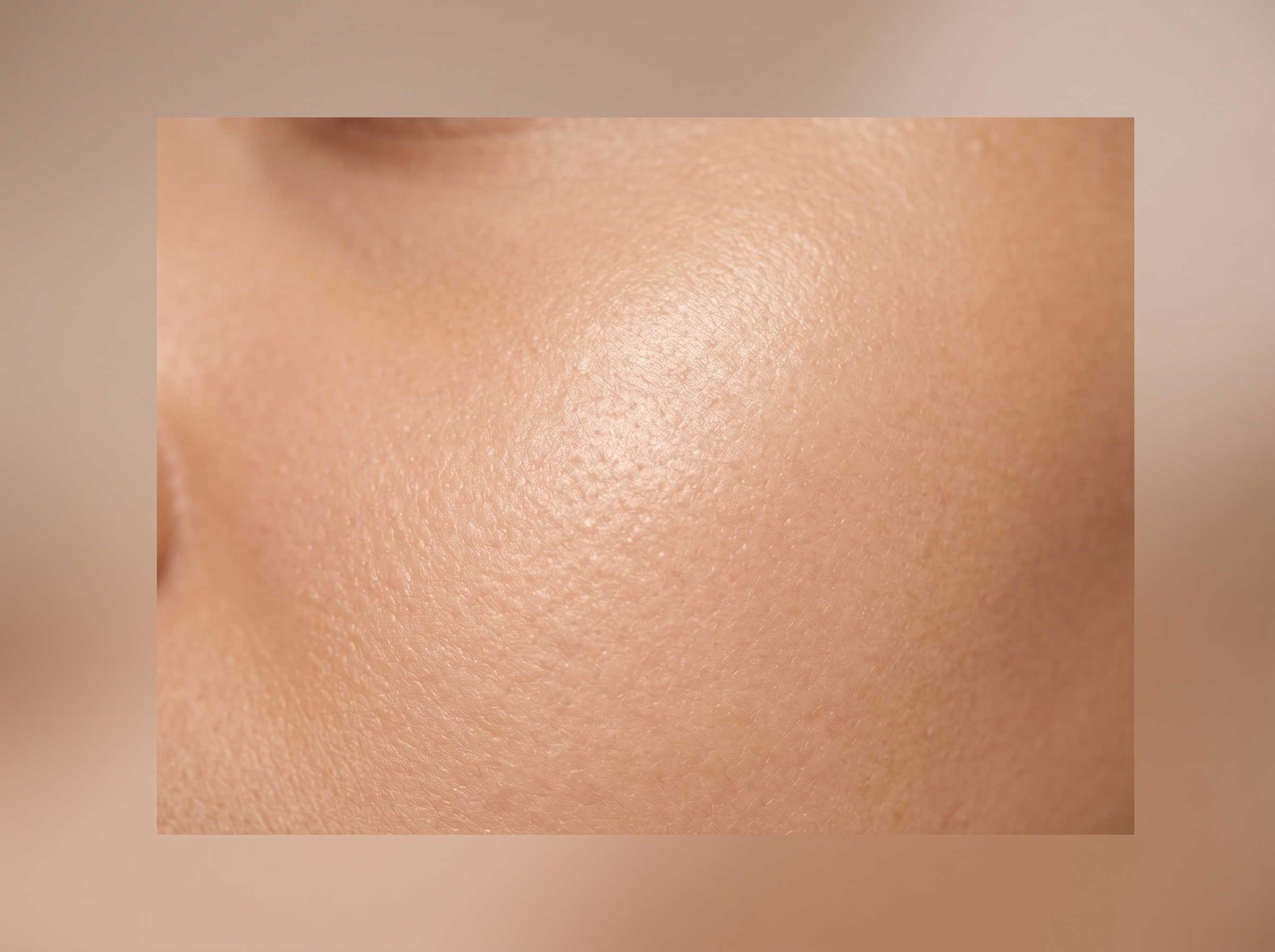 Close-up macro photograph of smooth, even skin texture with natural luminosity and no visible irritation or redness