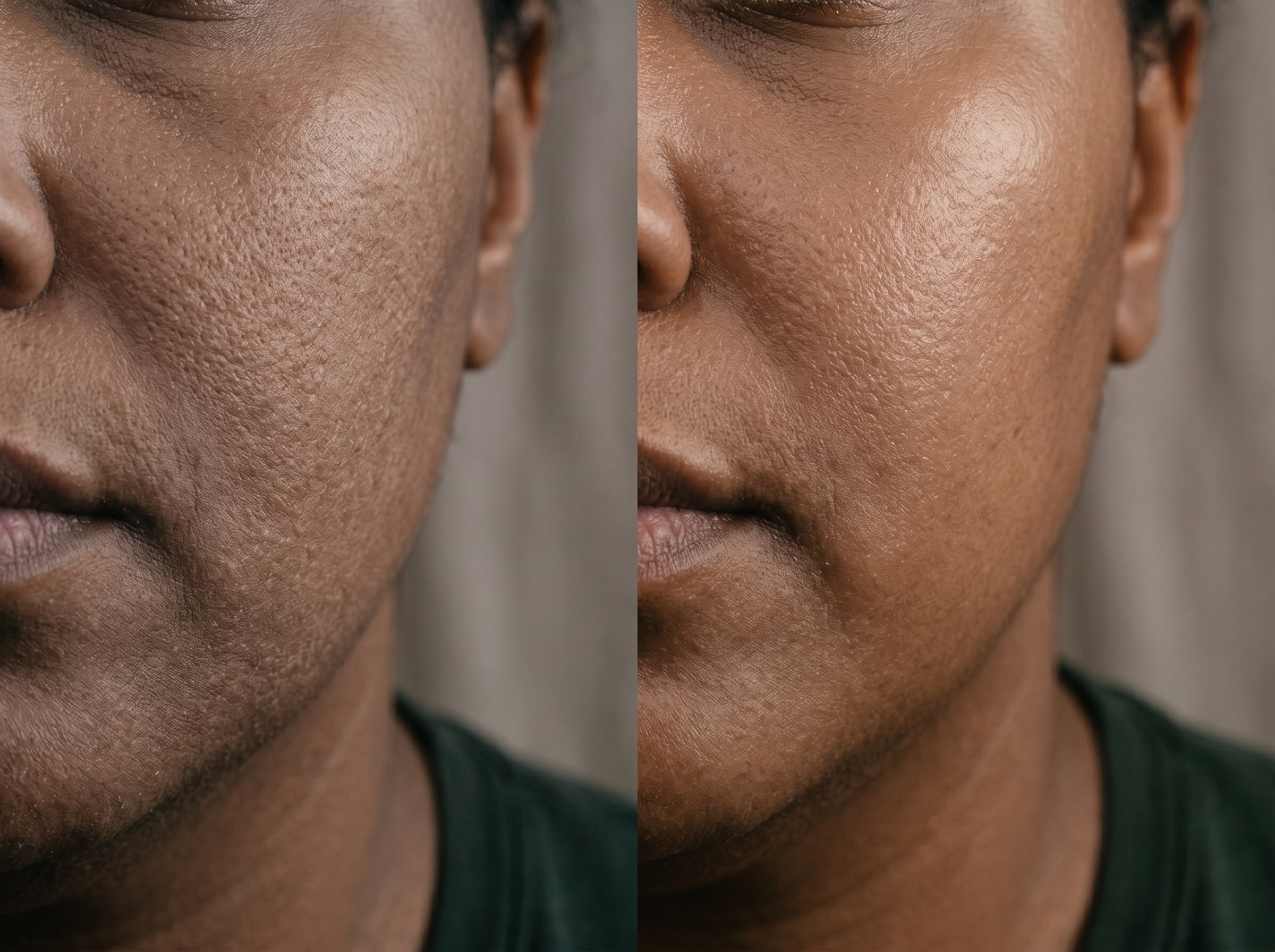 Side-by-side comparison of dehydrated skin versus healthy hydrated skin after switching to a gentle cleanser