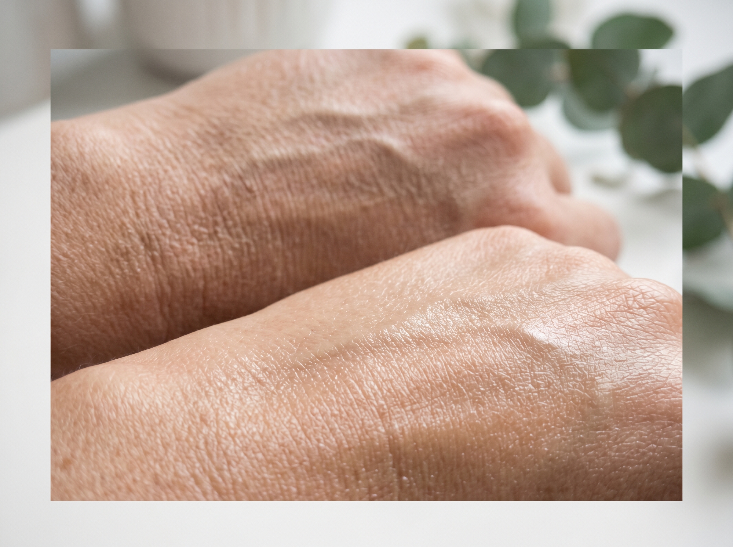 Macro comparison of hydrated glowing skin texture against dry dull skin texture illustrating the effect of in-flight