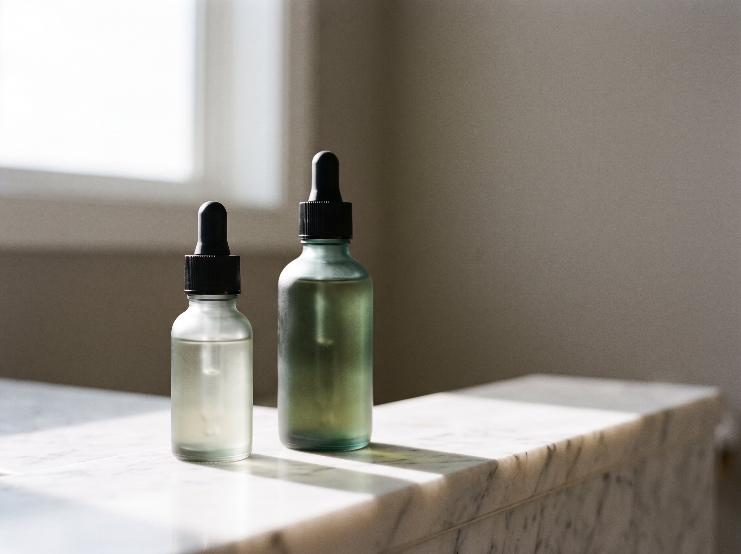 Row of serum bottles arranged to suggest a gradual strength progression