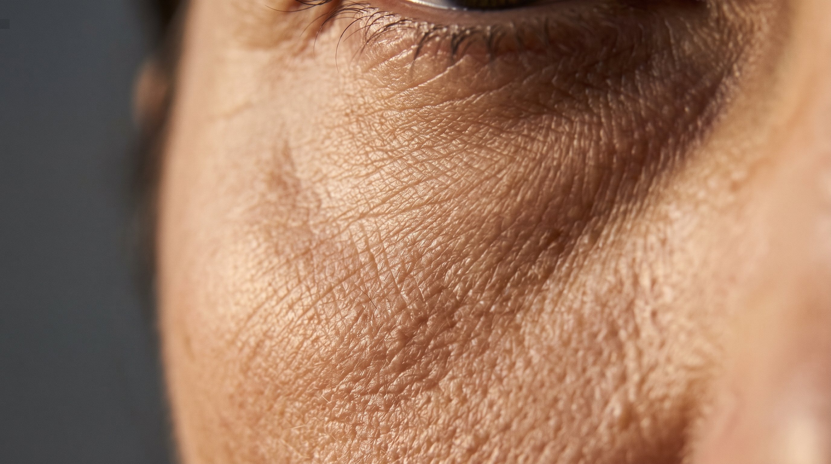 Macro close-up of delicate under-eye skin texture